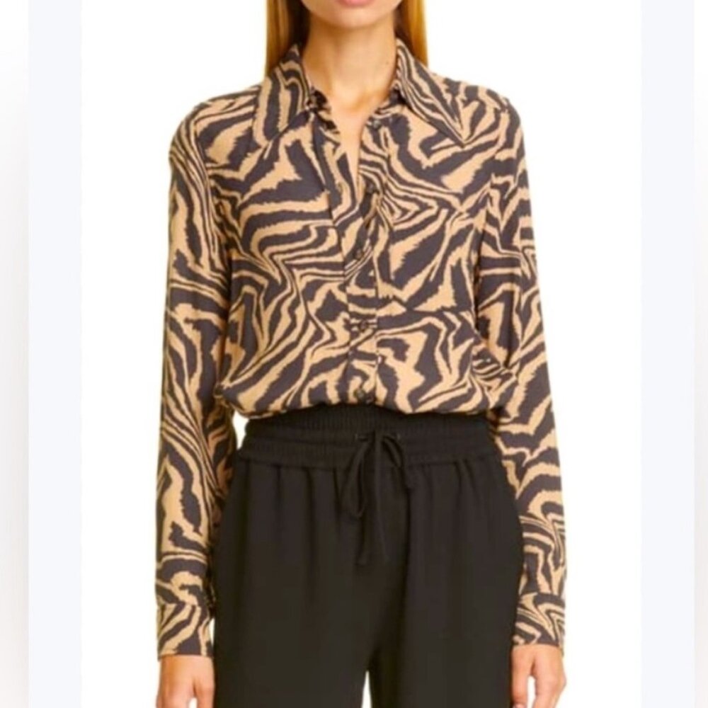 Ganni Zebra Printed Crepe Shirt‎ Long Sleeve EU38